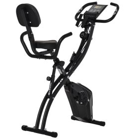 Foldable Stationary Exercise Bike with Resistance Bands (Color: Black)